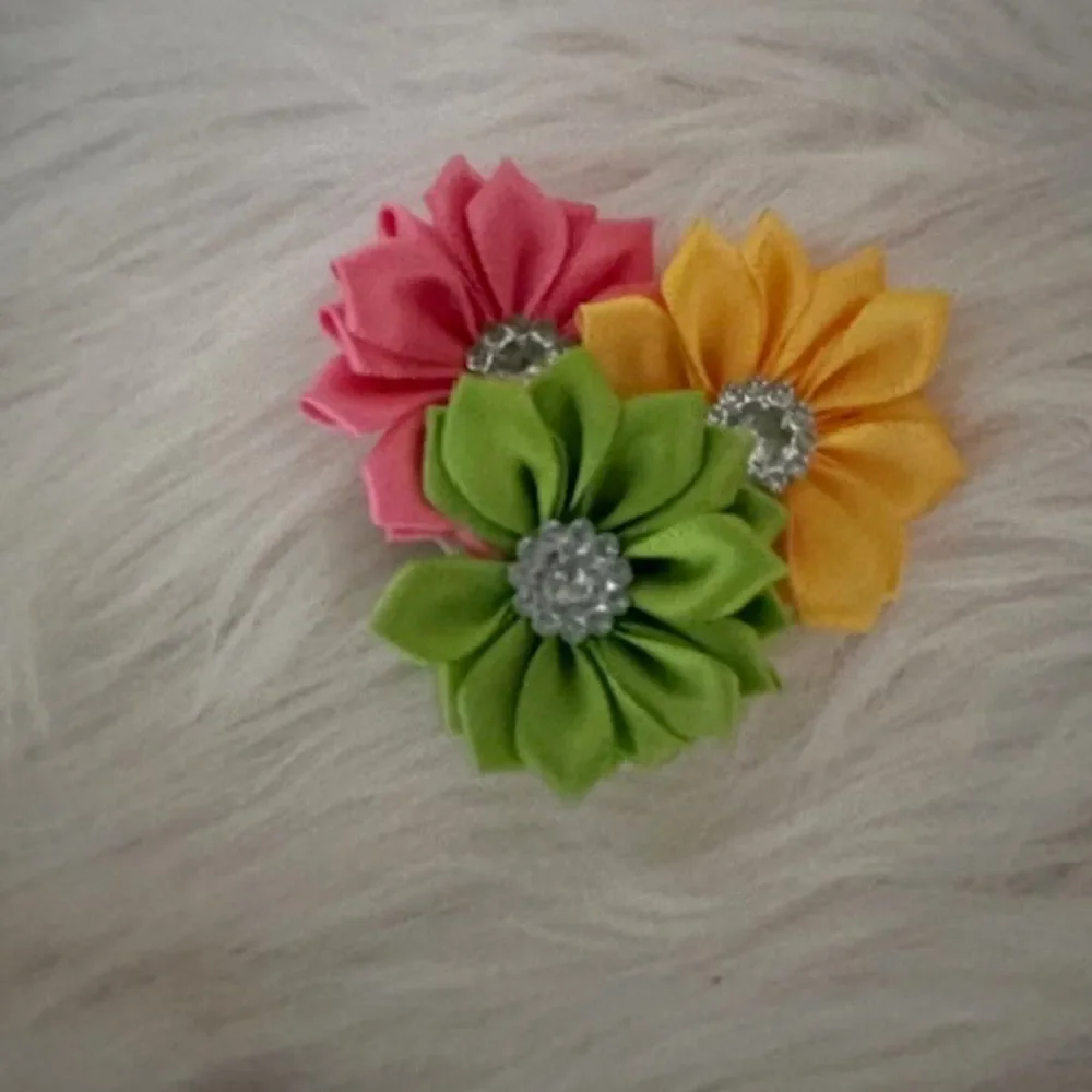 Pink, Yellow & Green Flower Trio Bow    5B4039  Handmade NWT Boutique